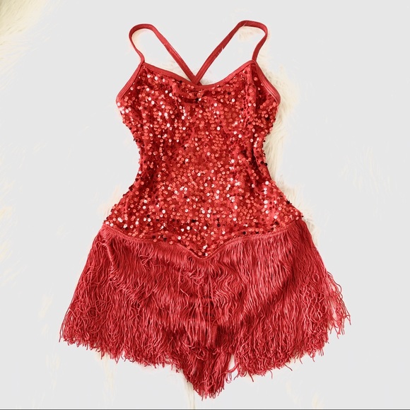 Dresses | Red Sequin Fringe Flapper Dress Dance Costume | Poshmark